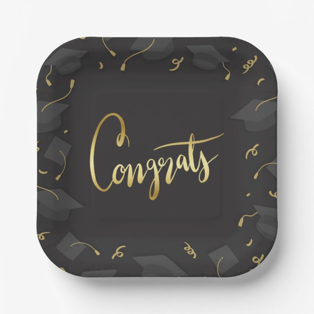Assiettes En Carton Diplôme Félicitations Cap et Confettis (Recto)