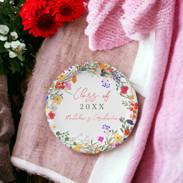 Assiettes En Carton Diplôme fleur sauvage chic et moderne (Modern chic boho wildflowers graduation paper plates white)