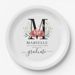 Assiettes En Carton Diplôme Floral Monogramme Logo Papier papier