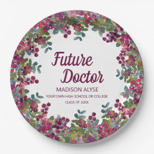 Assiettes En Carton Diplômé Futur Docteur Floral Pourpre