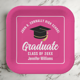 Assiettes En Carton Diplôme rose chaud personnalisé 2025