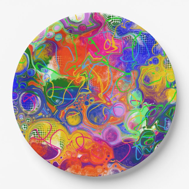Assiettes En Carton Disco Ball Electricity Fluid Art (Devant)