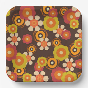 Assiettes En Carton Disco les années 70 60s Retro Flowers Pop Culture