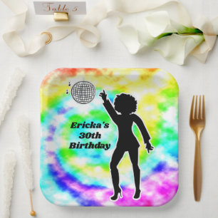 Assiettes En Carton Disco Party Tie Dye Adulte Retro Anniversaire