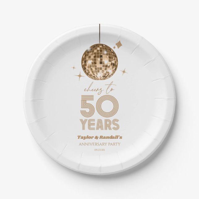 Assiettes En Carton Disco Soirée Mariage de 50 ans (Devant)