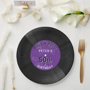 Assiettes En Carton Disque Vinyle Rétro Rock N Roll Violet Anniversair