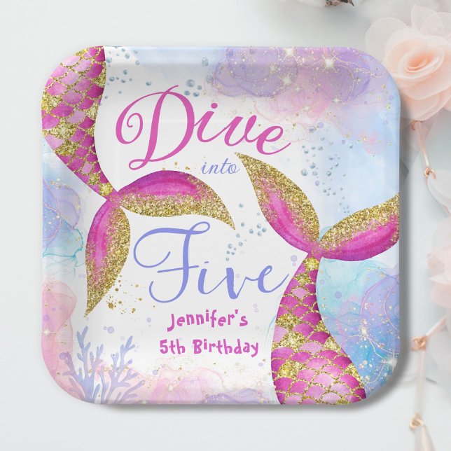 Assiettes En Carton Dive in Five Girl Pink 5th Birthday (Créateur téléchargé)