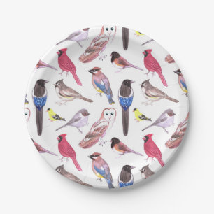 Assiettes En Carton Diverse peinture colorée d'aquarelle d'oiseaux