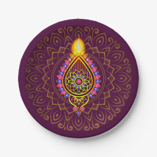 Assiettes En Carton Diwali Bijoux Diya Design bougie Mandala Purple