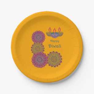 Assiettes En Carton Diwali Mandalas - safran