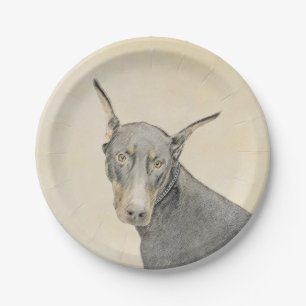 Assiettes En Carton Doberman Pinscher Peinture - Art Chien original