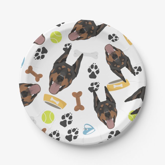 Assiettes En Carton Dobermann de sourire de chien (Devant)