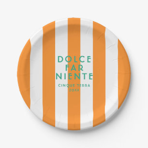 Assiettes En Carton Dolce Far Niente Cinque Terra Orange Cabana Stripe