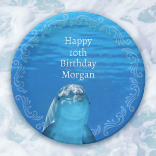 Assiettes En Carton Dolphin Blue Ocean 10e fête d'anniversaire