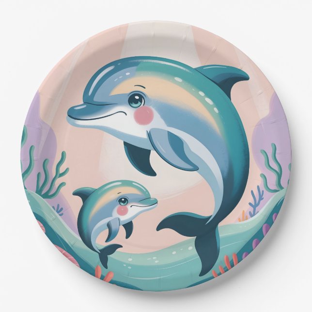 Assiettes En Carton Dolphin Mom and Baby (Devant)