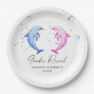 Assiettes En Carton Dolphins à l'aquarelle Révélation du sexe