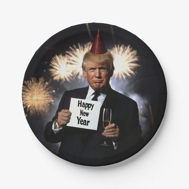 Assiettes En Carton Donald Trump célèbre le style du Nouvel An (Devant)
