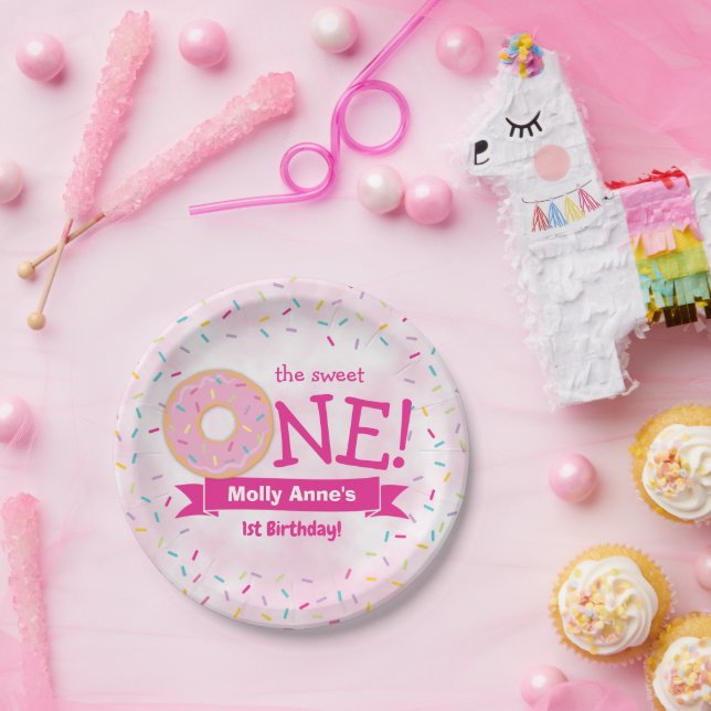 Assiettes En Carton Donut 1er Anniversaire Fille Arc-en-ciel arroses P (Fête)