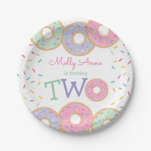 Assiettes En Carton Donut 2e anniversaire fille rose arroses
