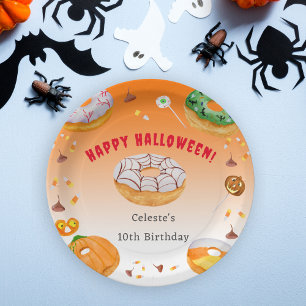 Assiettes En Carton Donut délicieux Halloween à l'aquarelle Merci