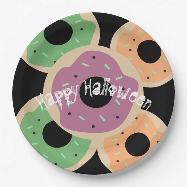 Assiettes En Carton Donut givré Halloween et paillettes (Devant)
