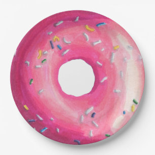 Assiettes En Carton Donut With Pink Frosting And Sprinkles
