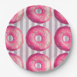 Assiettes En Carton Donuts avec glaçage rose et paillettes