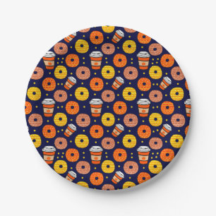 Assiettes En Carton Donuts et café de automne citrouille Thanksgiving 