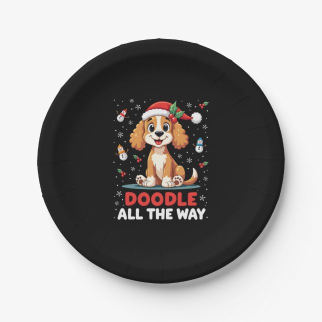 Assiettes En Carton Doodle All The Way Funny Goldendoodle Santa Hat Ch (Devant)