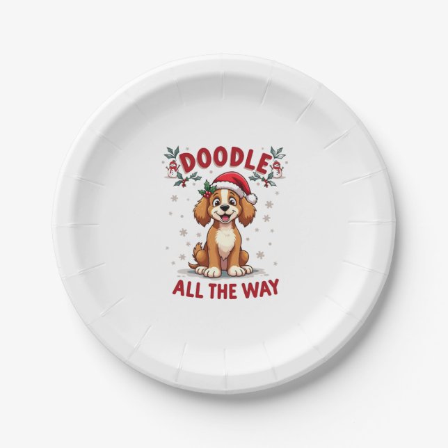 Assiettes En Carton Doodle All The Way Funny Goldendoodle Santa Hat Ch (Devant)