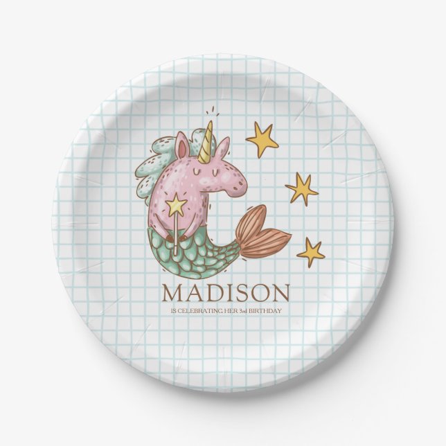 Assiettes En Carton Doodle de Whimsal Mermaid Unicorn Anniversaire (Devant)