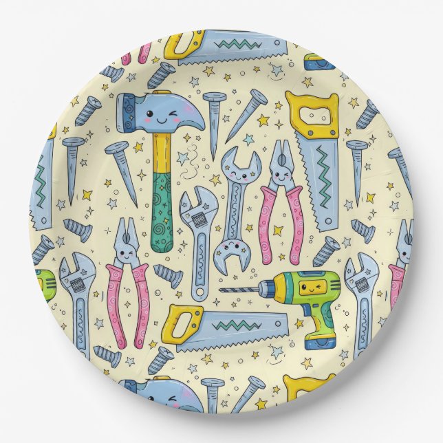 Assiettes En Carton Doodle DIY Tool Collection With Stars (Devant)