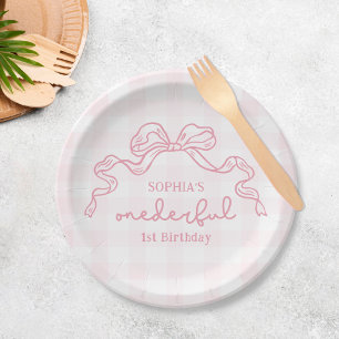 Assiettes En Carton Doodle Pink Bow Baby Girl 1er anniversaire