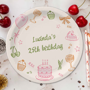 Assiettes En Carton Doodle Whimsical main tiré fête d'anniversaire