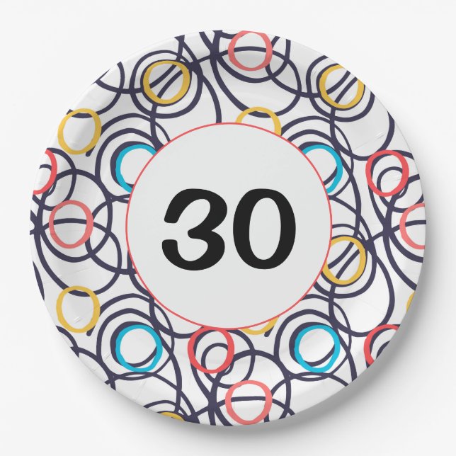 Assiettes En Carton Doodles funky de fête du 30e anniversaire (Devant)