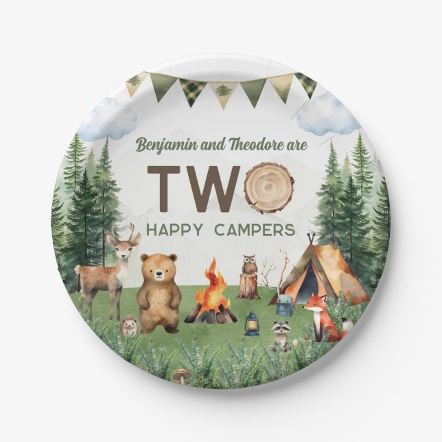 Assiettes En Carton Double Camping mixte fête d'anniversaire (Devant)