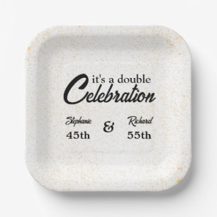 Assiettes En Carton Double célébration Joyeux Anniversaire Or Blanc