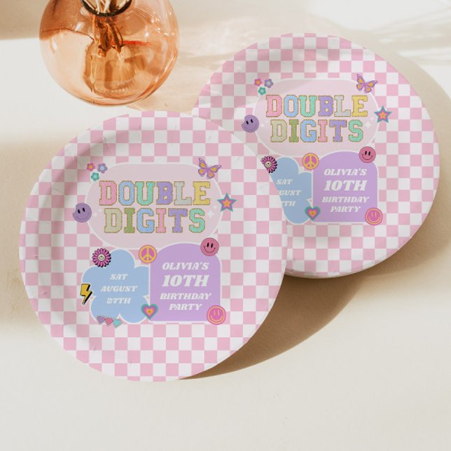 Assiettes En Carton Double Chiffres Preppy Patch 10e fête d'anniversai (Créateur téléchargé)