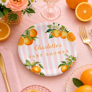 Assiettes En Carton Douce Baby shower Citron Orange 