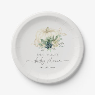 Assiettes En Carton Douce Baby Shower Citrouille Succulente Bleu Vert