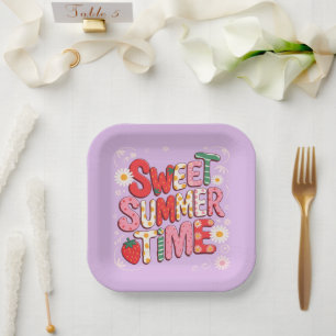Assiettes En Carton Douce Coquette Été Fraise Rétro Plage 