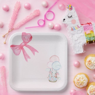 Assiettes En Carton Douce Éléphant Bébé Ballon – Baby Shower Pastel