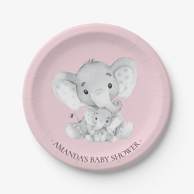 Assiettes En Carton Douce Eléphant filles Baby shower 7" Plaque (Devant)