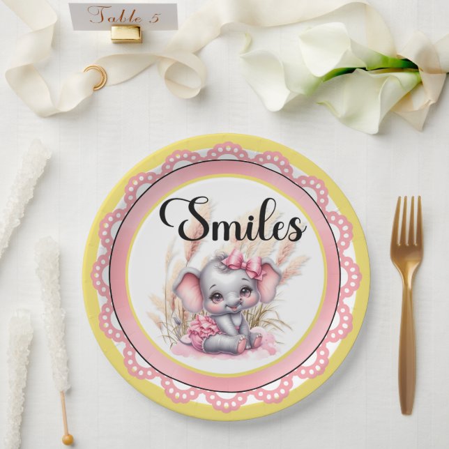 Assiettes En Carton Douce Éléphant Rose - Sourires de Cacahuète (Mariage)