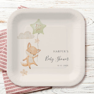 Assiettes En Carton Douce Fête de Naissance Renard Aquarelle Ballon Vo