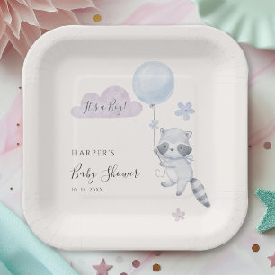 Assiettes En Carton Douce Fête Prénatale Garçon Ballon Volant Raton La