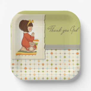 Assiettes En Carton Douce Fille Priante Merci Dieu