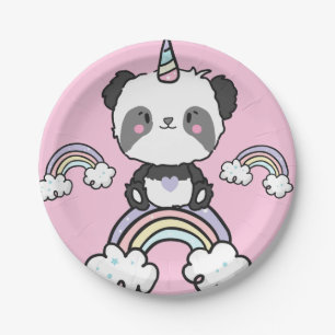 Assiettes En Carton Douce Panda Unicorn Girly Plaque en papier floral