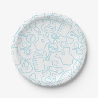 Assiettes En Carton Douces arroses Bleu Blanc