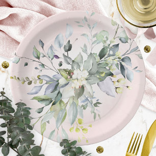 Assiettes En Carton Douceur Rose Végétal Fleurs Aquarelle Baby Shower